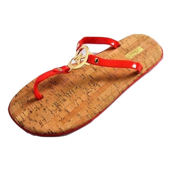Michael Kors Charm Jelly T-Strap Thong Sandal Slide Flip-Flop Orange 7/8/10 New - Picture 1 of 5